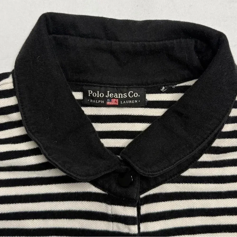 Polo Jeans Co Ralph Lauren black & white striped polo shirt Size M